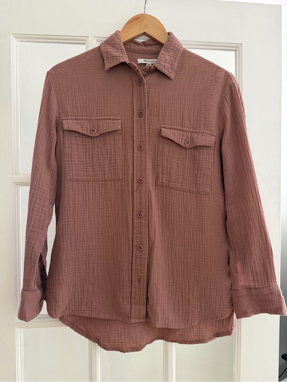 Madewell Cotton Button-Front Shirt in Dusty Rose